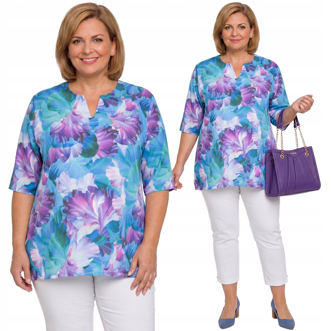 Fialová halenka s plus size vzory velikost 48/50