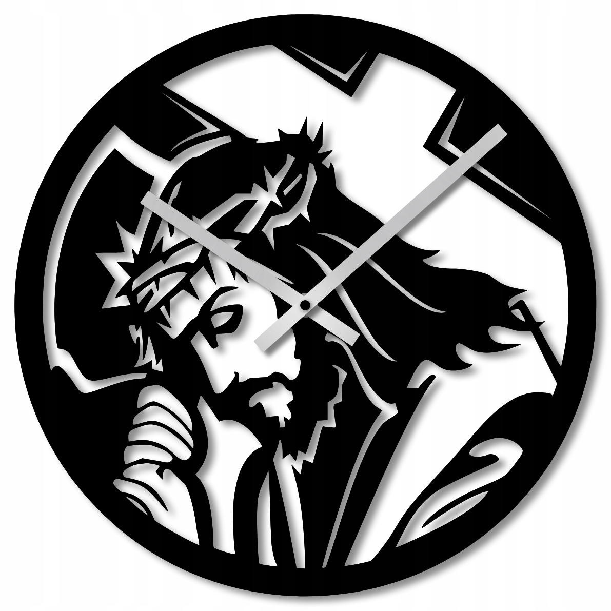 Nástěnné Hodiny 50 cm Dřevěné Nástěnné Hodiny Černý Ježíš Náboženský