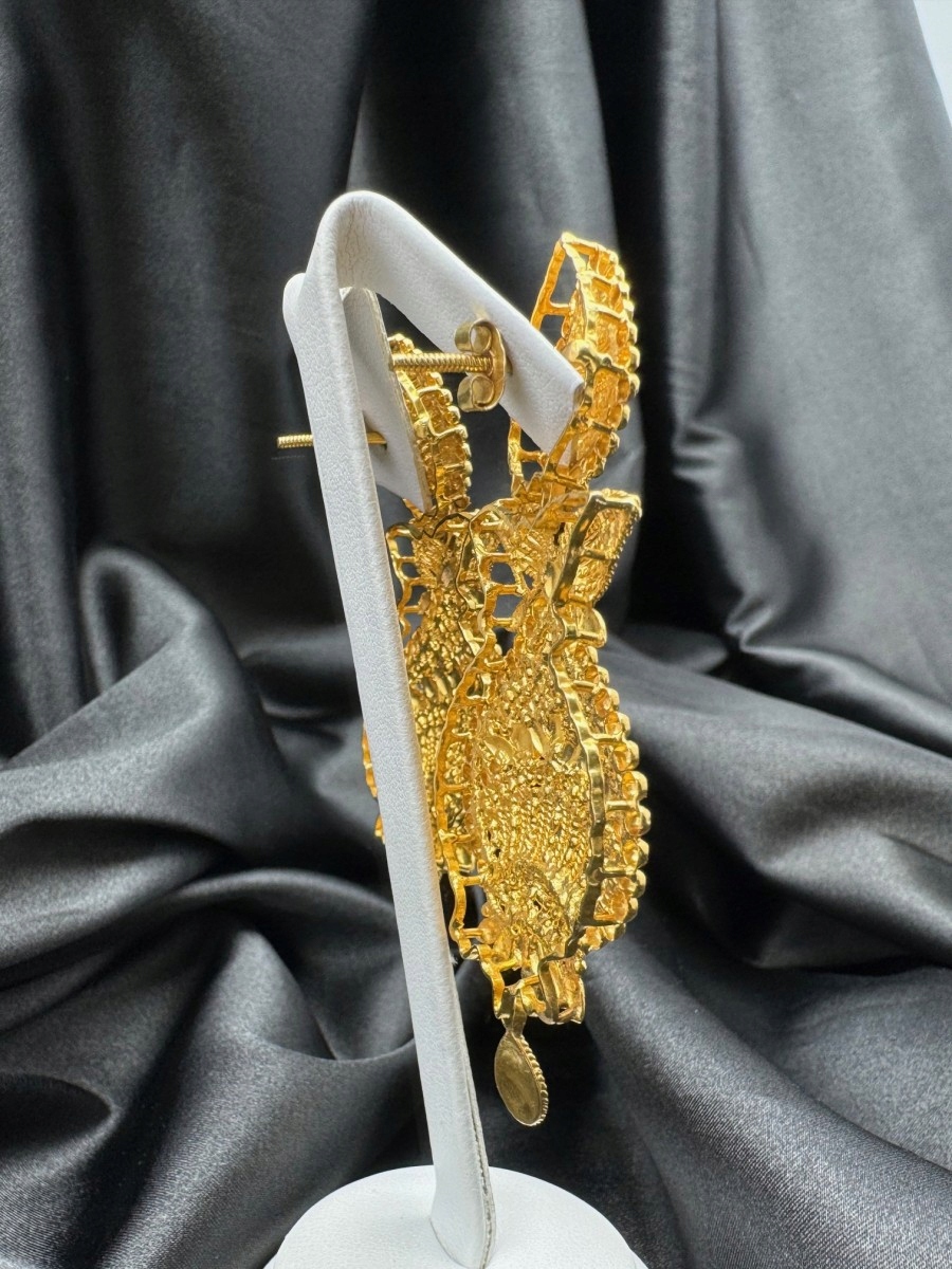 Unikatowe Wiszące Złote Kolczyki Rękodzieło 32,28G P750 7,5CM 18K Materiał złoto