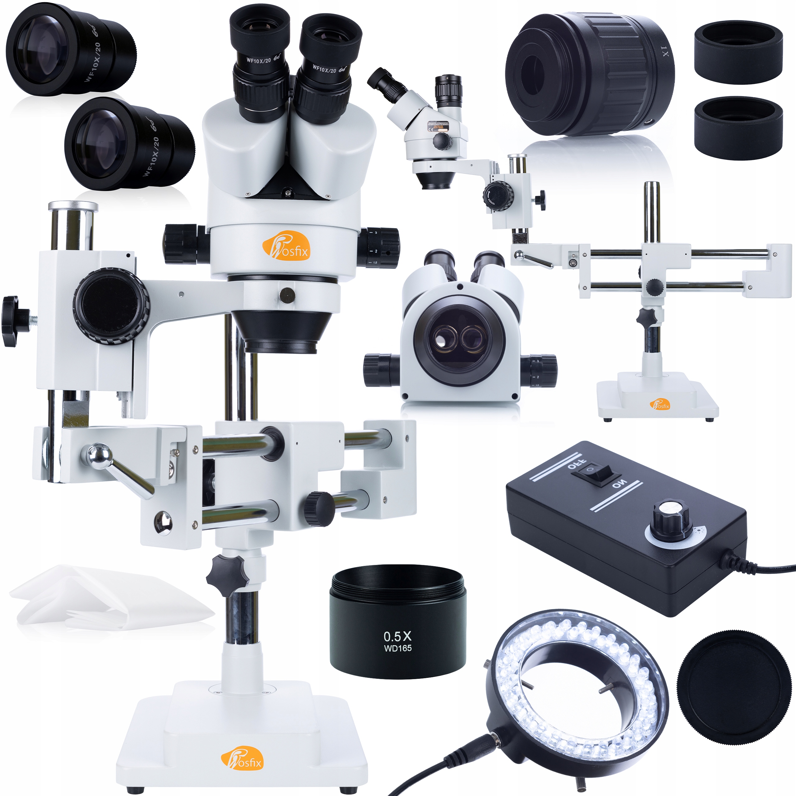 Trinokulární Stereoskopický Mikroskop Na Jeřábu, Osvětlovač Čočka 0,5X