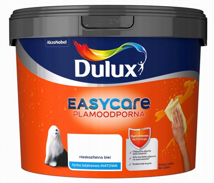 Dulux Farba Easycare Farba Do Ścian I Sufitów Nieskazitelna Biel Mat 9L