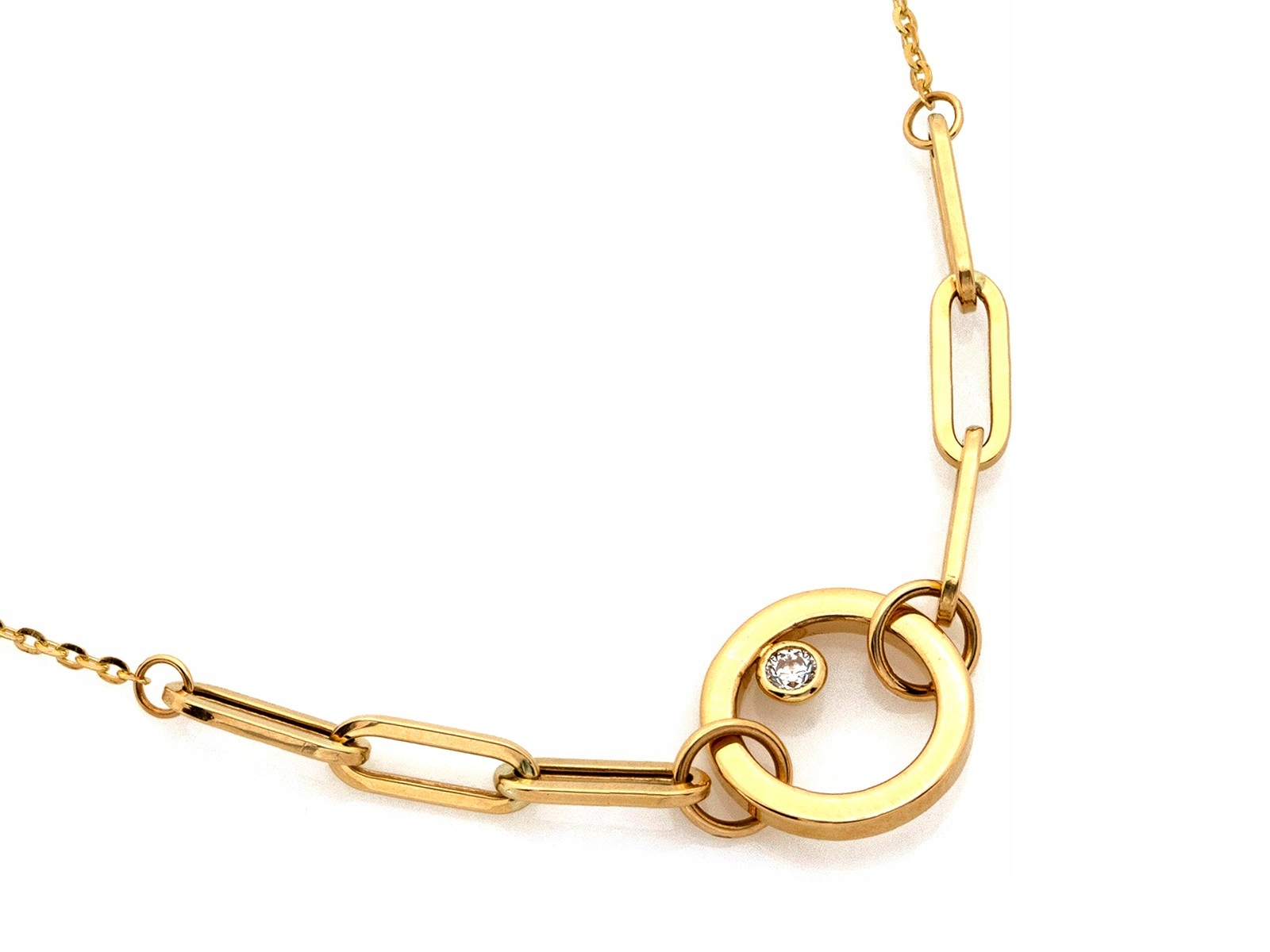 Zlatý náhrdelník 585 velké články 45 cm s bílým zirkonem 1.76 g