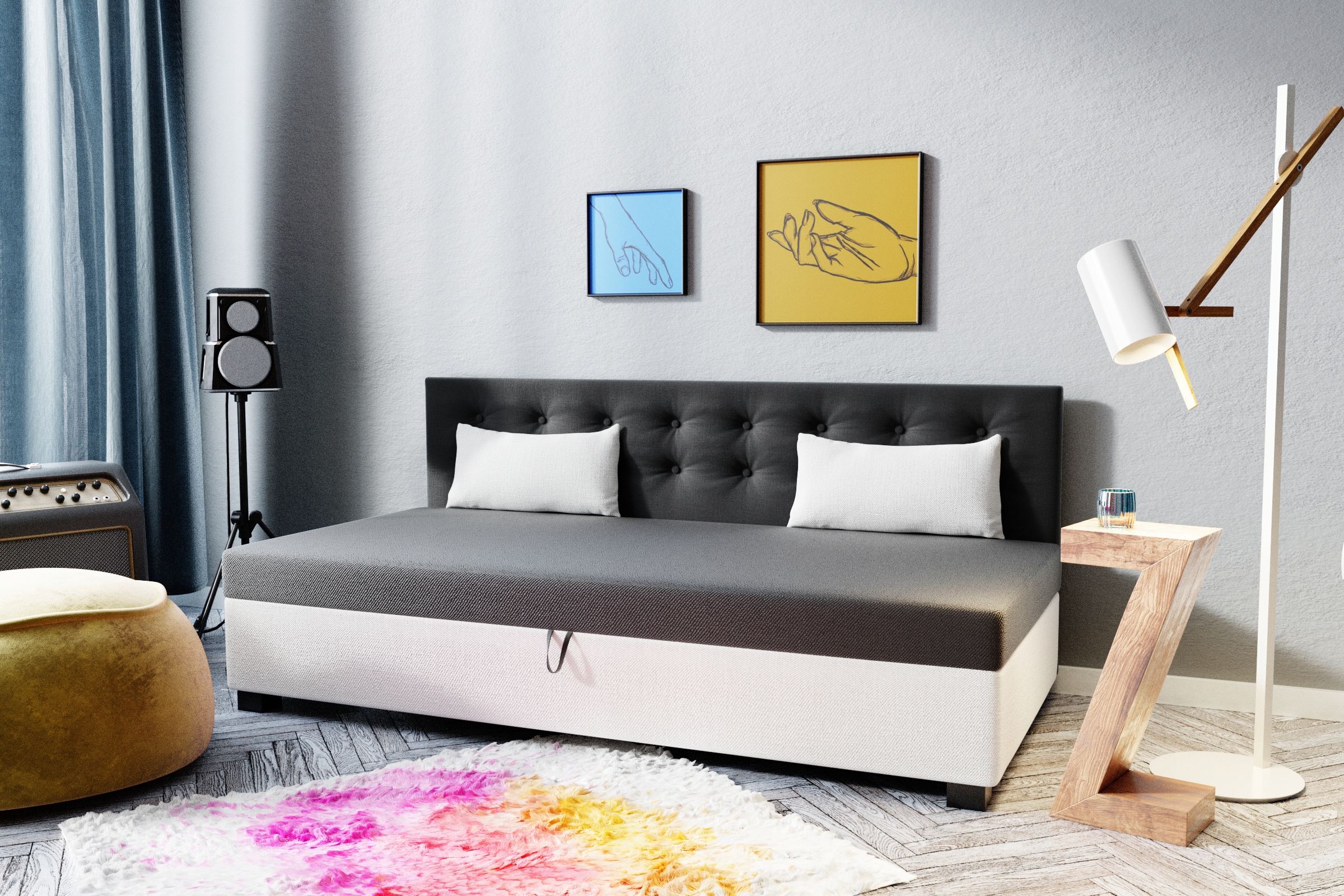 

Tapczan jednoosobowy, łóżko hotelowe, poduszki