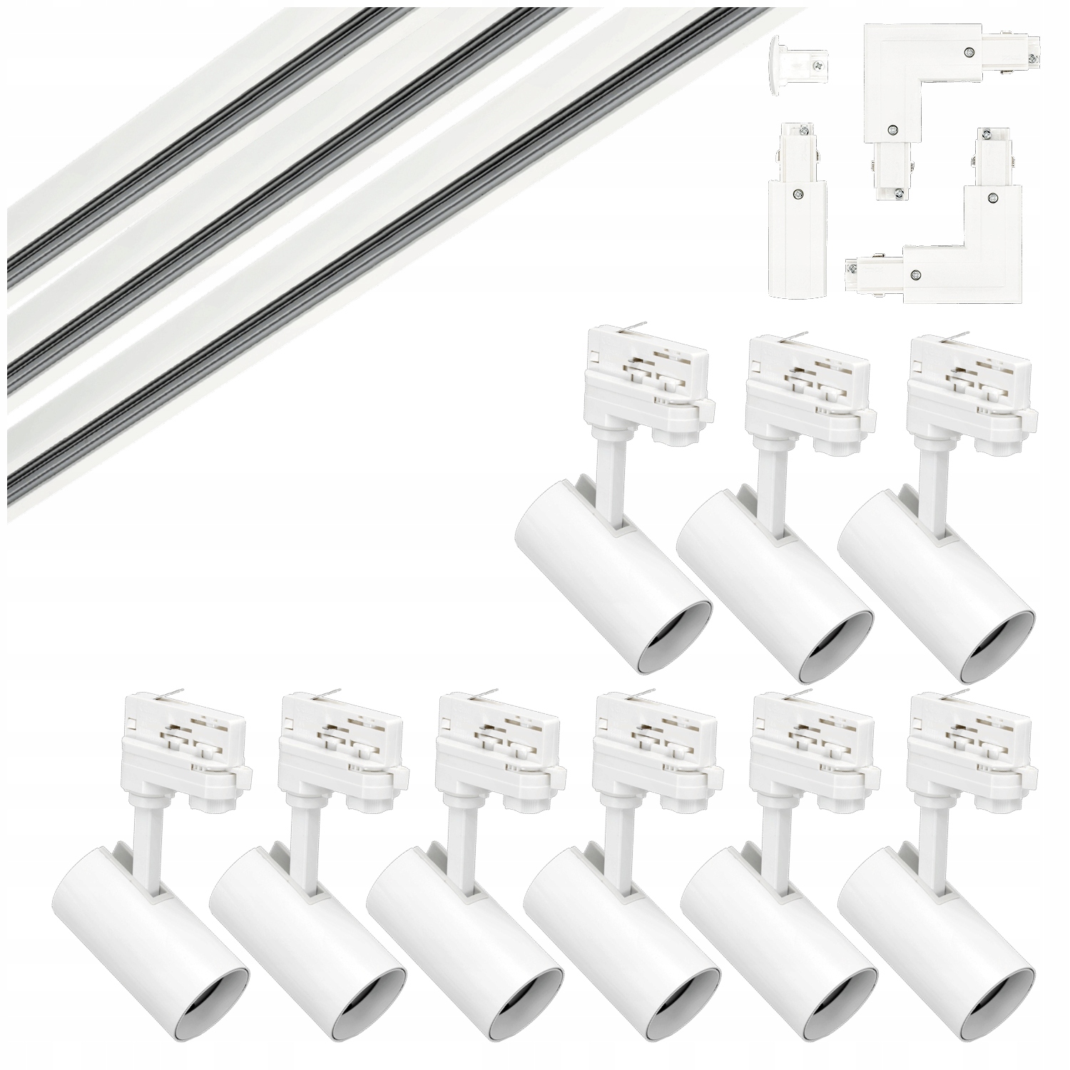 3fázové kolejnicové osvětlení 2m+2m+2m +2x spojka L levá 9 lamp 2x krytka