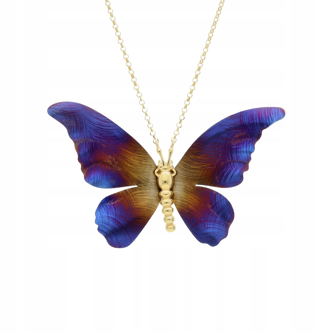 Náhrdelník motýl s titanem stříbro, pozlacený