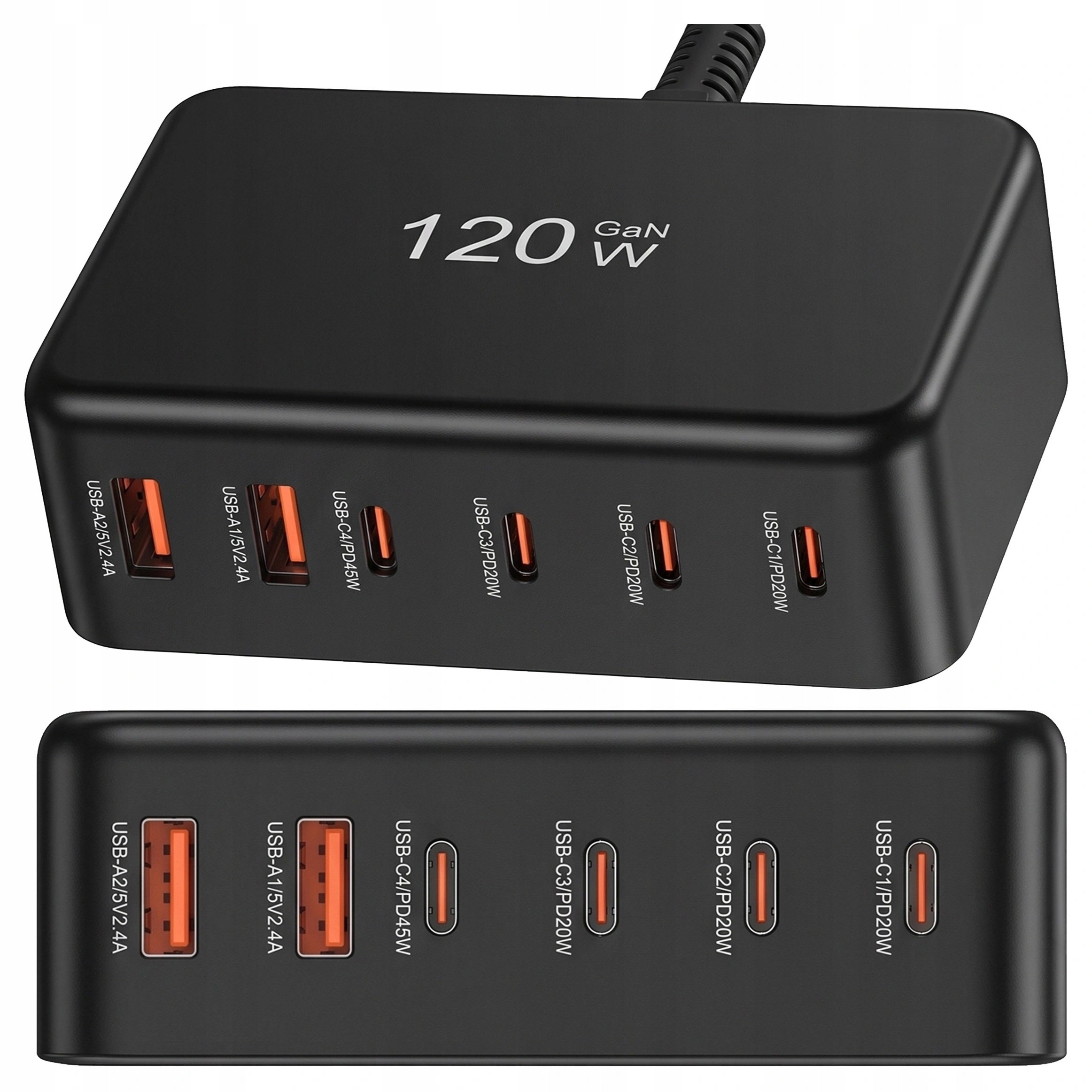 Rychlá Síťová Nabíječka GaN 120W 4x Usb-c 2x Usb-a Rychlé Nabíjení Pd