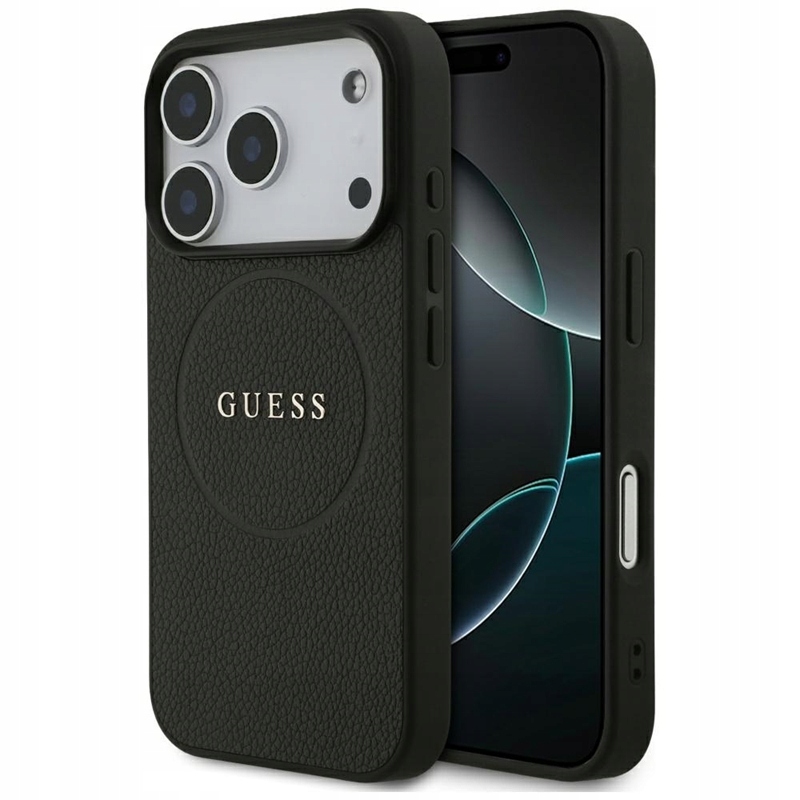Guess Grained Ring MagSafe – Pouzdro pro iPhone 17 Pro (černé)
