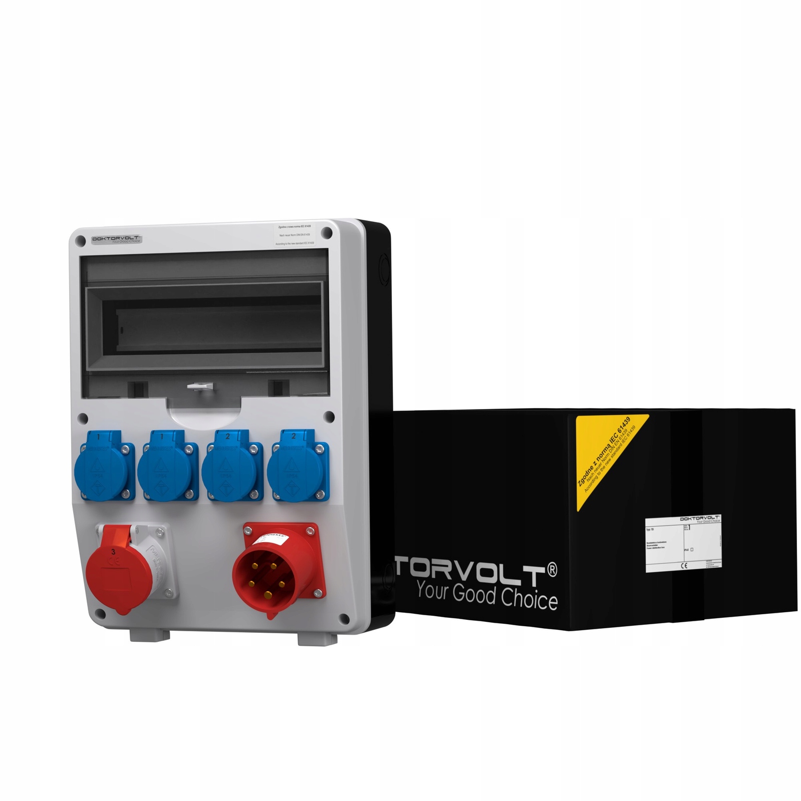 Stavební rozvaděč s přijímačovou zástrčkou 32A zásuvky 16A 4x230V Schuko