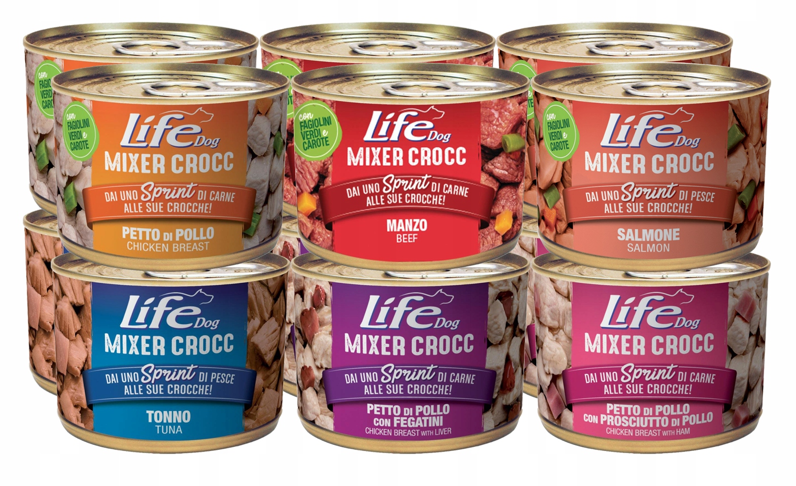 Levně Life Dog Mixer Crocc Krmivo pro psa konzerva 150g 12 ks MIX 6 příchutí