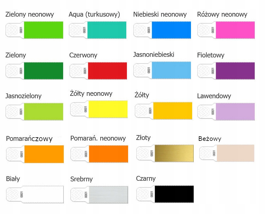 OPASKI PAPIEROWE NA RĘKĘ TYVEK KOLORY ZESTAW 100 Długość 25 cm