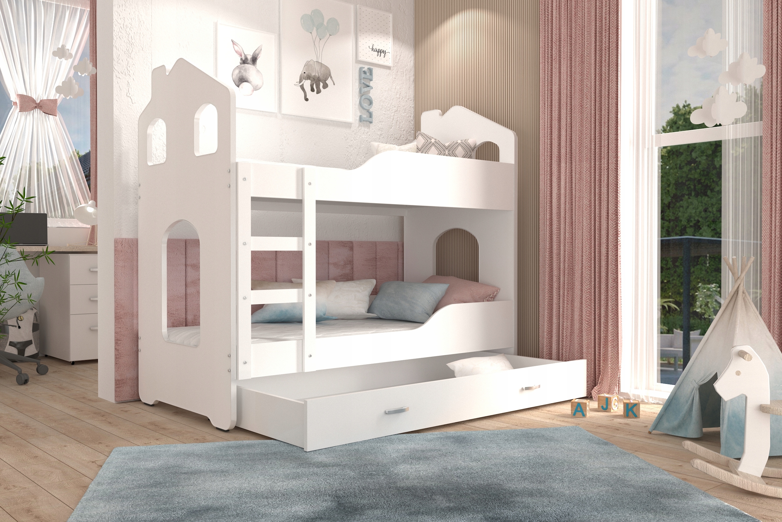 Łóżko piętrowe 160x80 białe szare DOMINIK DOMEK EAN (GTIN) 5902841926264