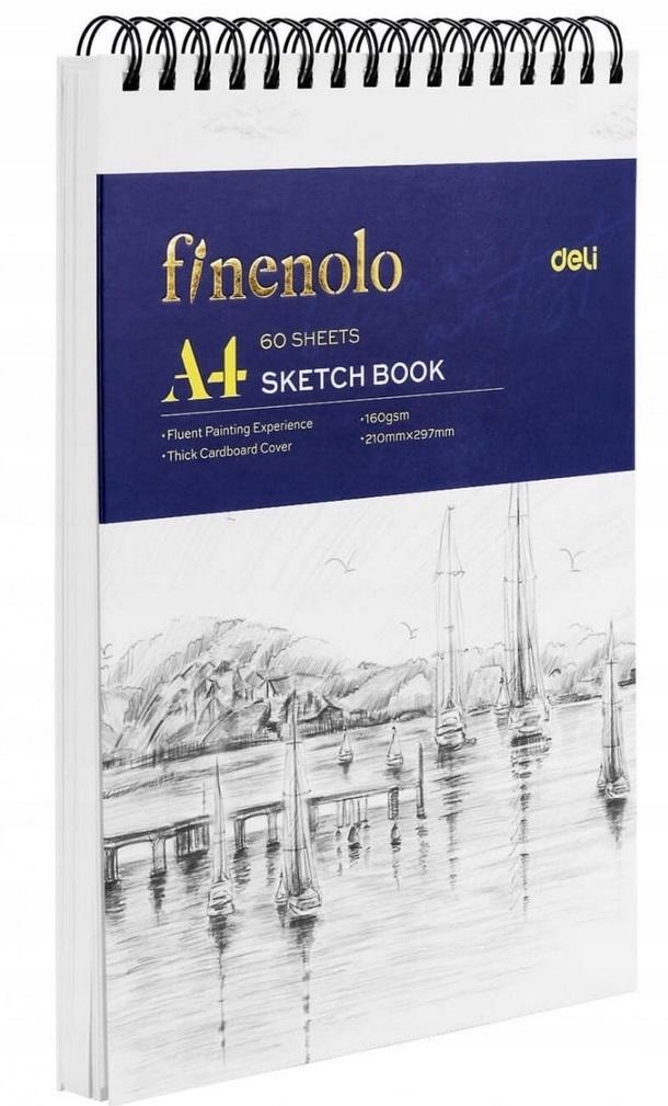 SZKICOWNIK NA SPIRALI POZIOMEJ A4/60K BIAŁY DELI