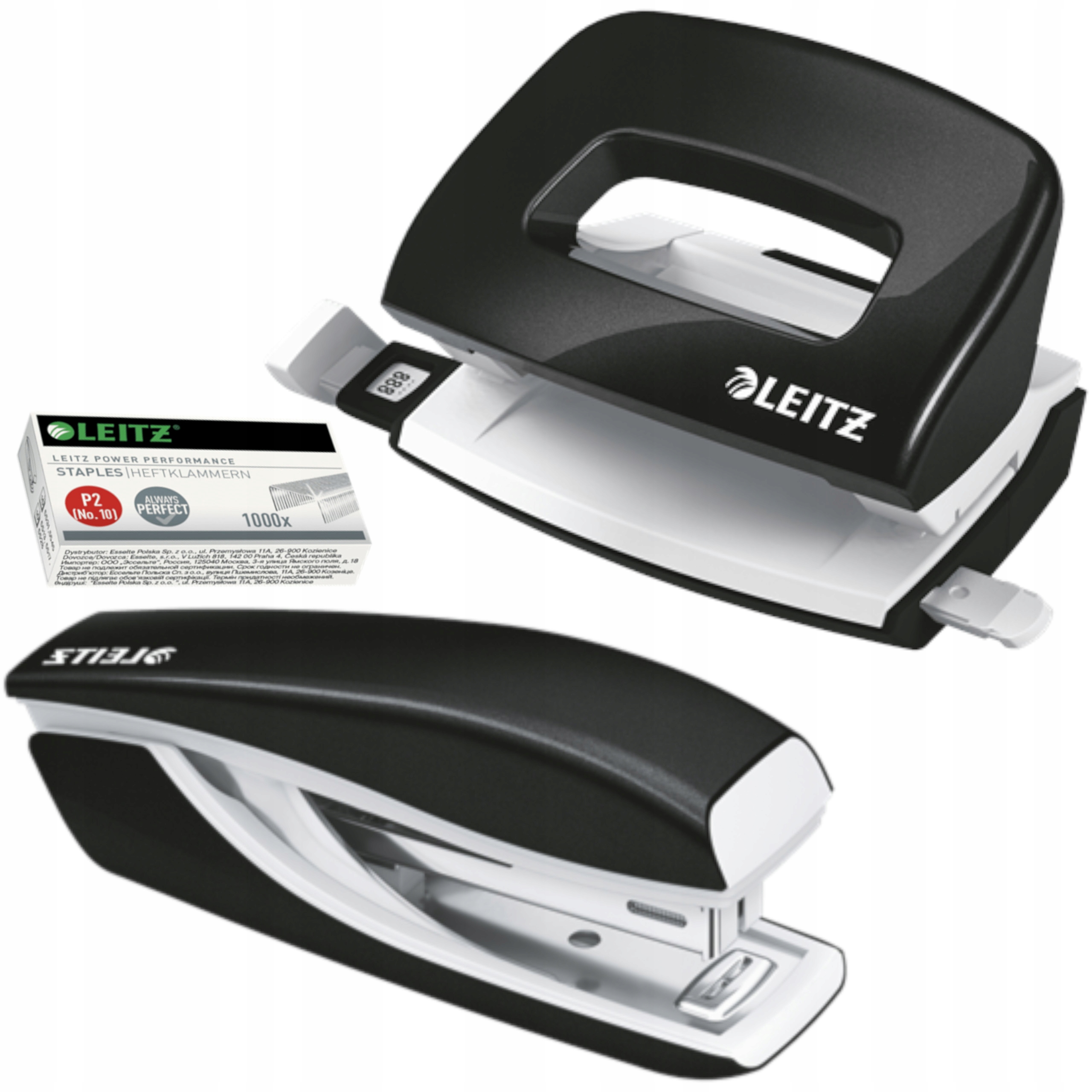 Czarny ZSZYWACZ DZIURKACZ zszywki Nr 10 WOW Leitz Typ zszywacz