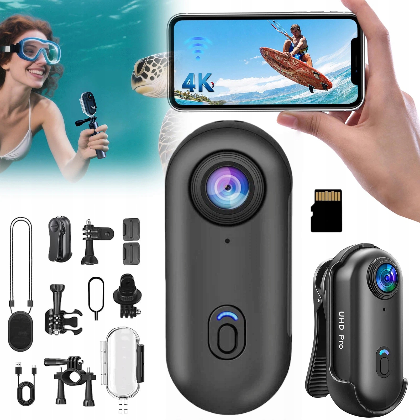 Sportovní kamera Mini s WiFi Full Hd 4K Přenosná vodotěsná sada