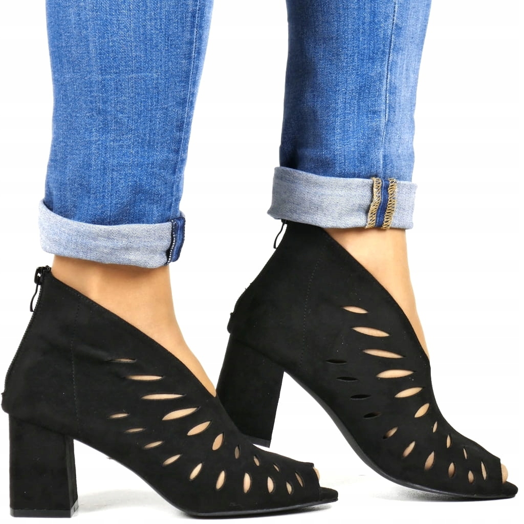 Vyřezávané Dámské Sandály Na Podpatku, Černé Lodičky S Odhalenými Prsty, New