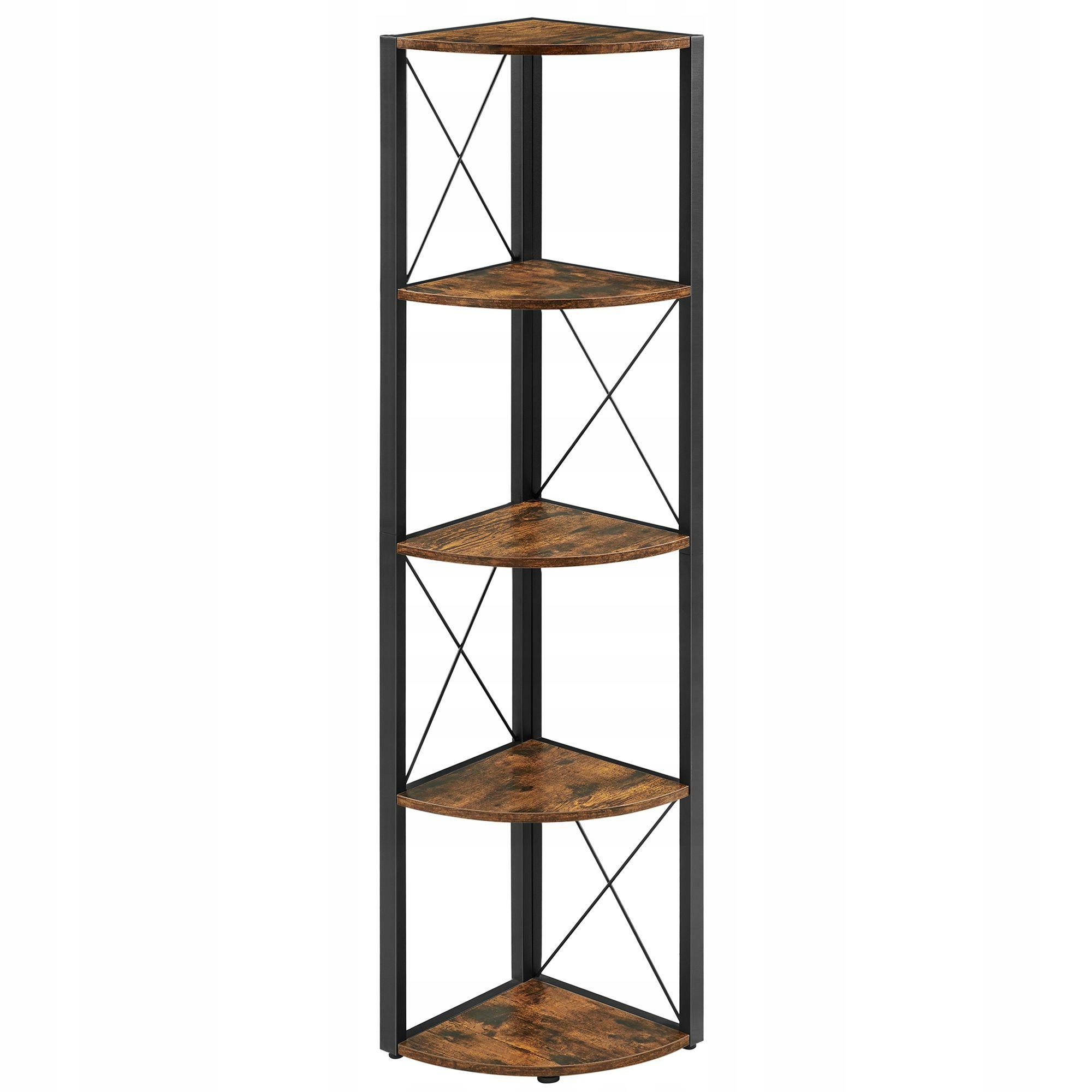 Loftový rohový regál 5 x polička polomer poličky 30 cm rustikálny hnedý 160 cm