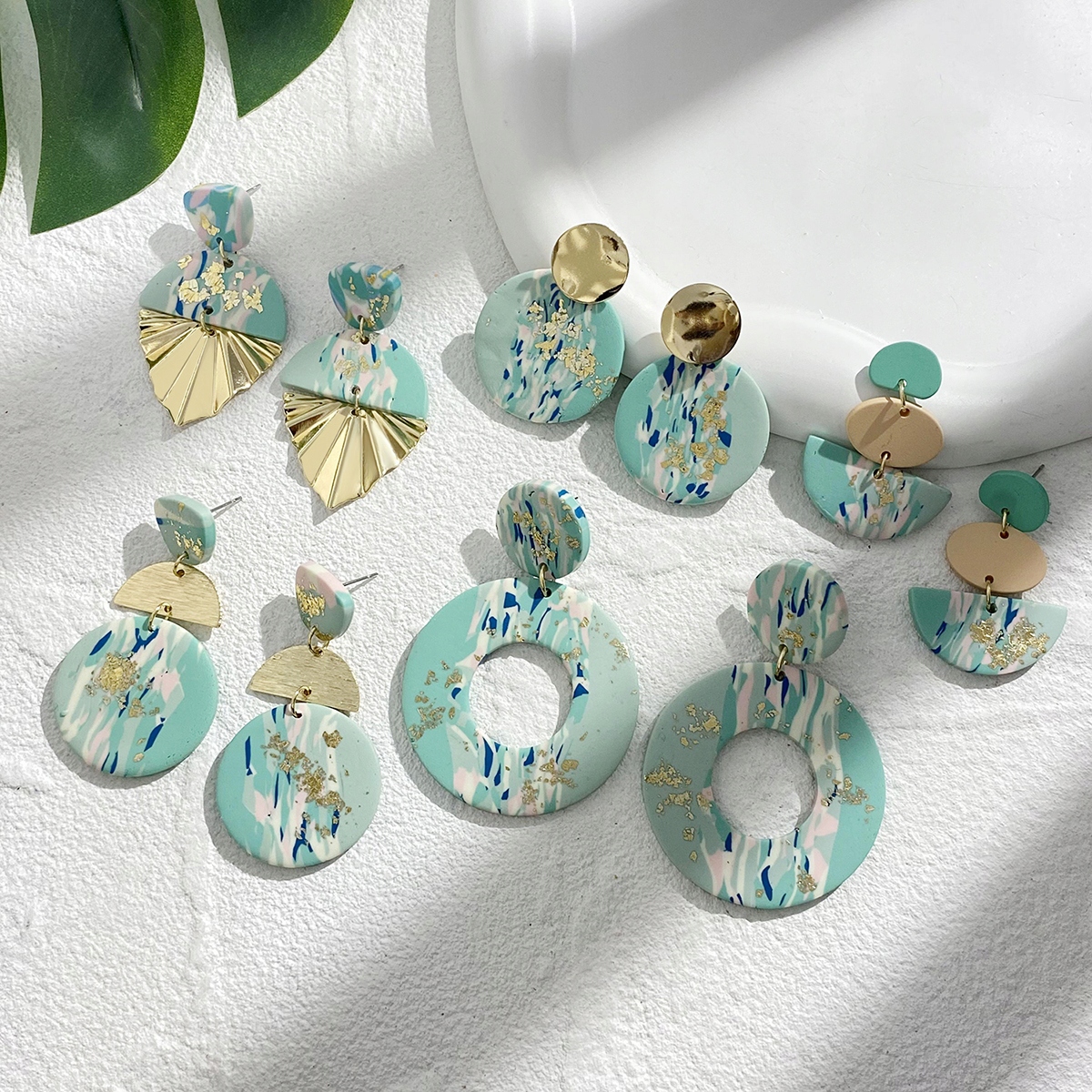 AENSOA Handmade Teal Marbled Polymer Clay Dro Materiał inny materiał