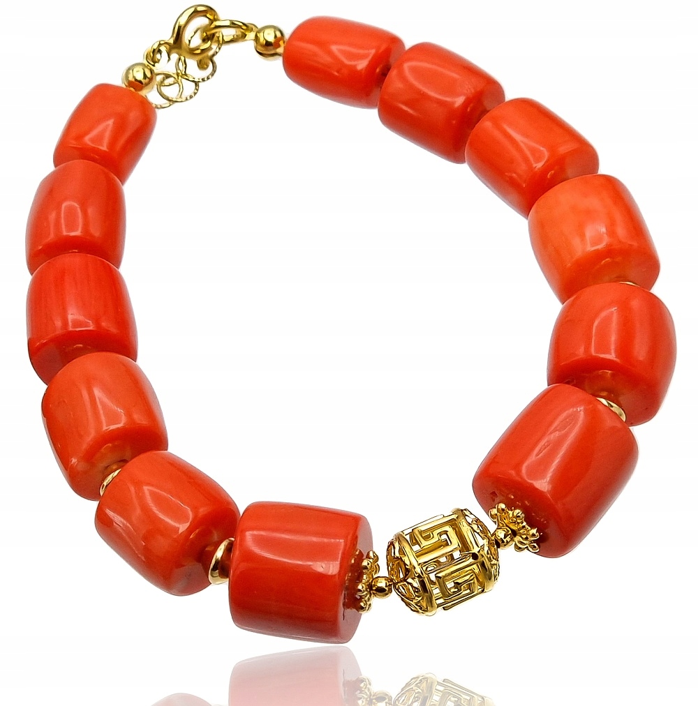 Piękna Bransoletka Naturalny Koral Złote Srebro