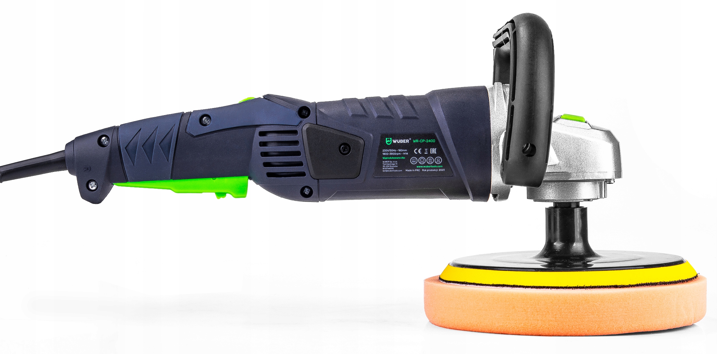 POLERKA SAMOCHODOWA 2400W MIMOŚRODOWA Z REGULACJĄ OBROTÓW FILC ZESTAW GĄBKI System mocowania materiału ściernego mocowanie na rzepy