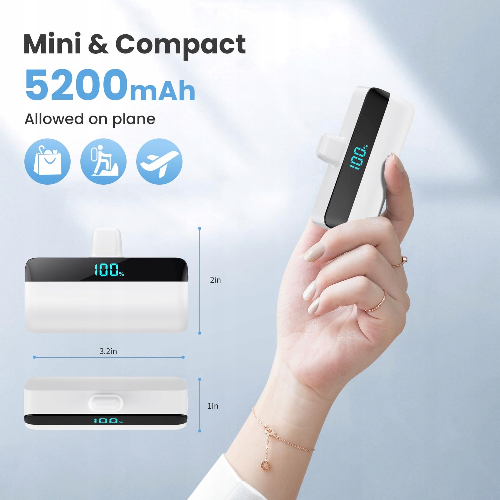 FEOB Mini Power Bank 5200mAh USB C LCD Do iPhone Samsung Android — miniatura 4