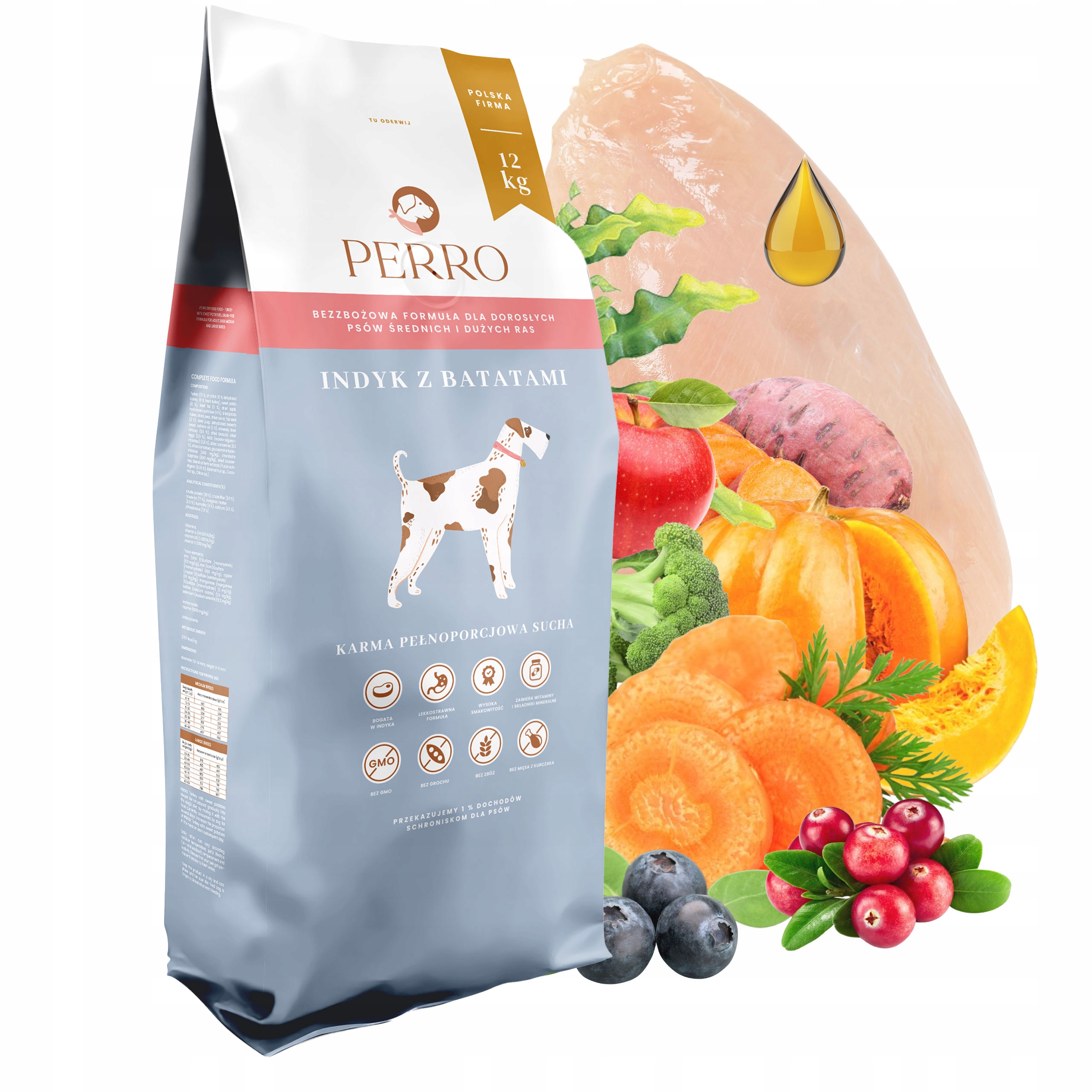 Levně Perro Krmivo Krůta s Batáty 12 kg bez obilovin