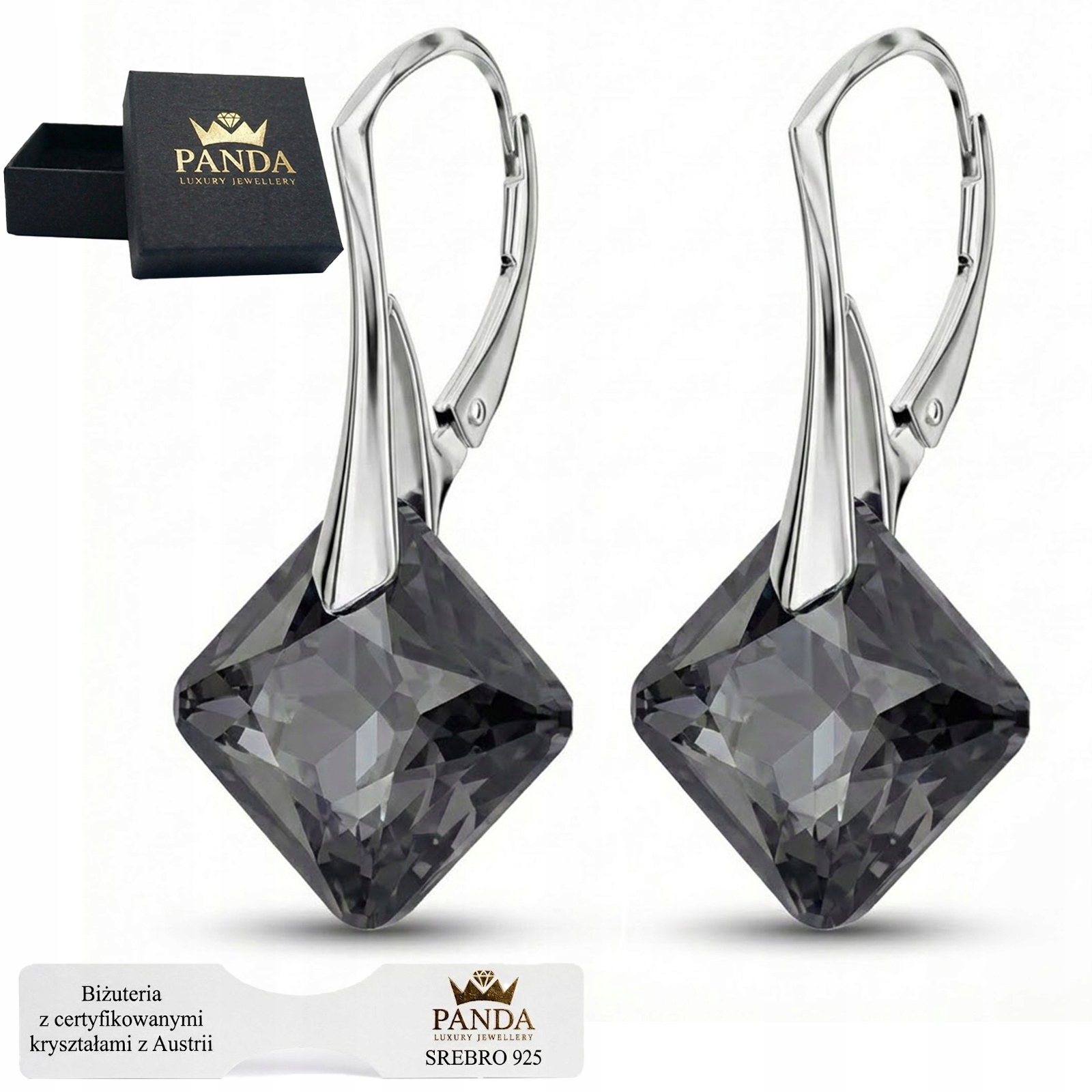 Stříbrné Náušnice 925 Grafitové krystaly Silver Night Dárek k narozeninám