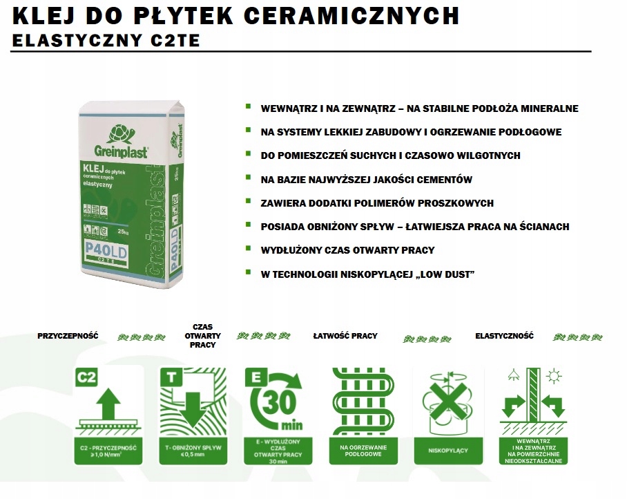 Klej do płytek elastyczny Greinplast P40 25kg Marka Greinplast