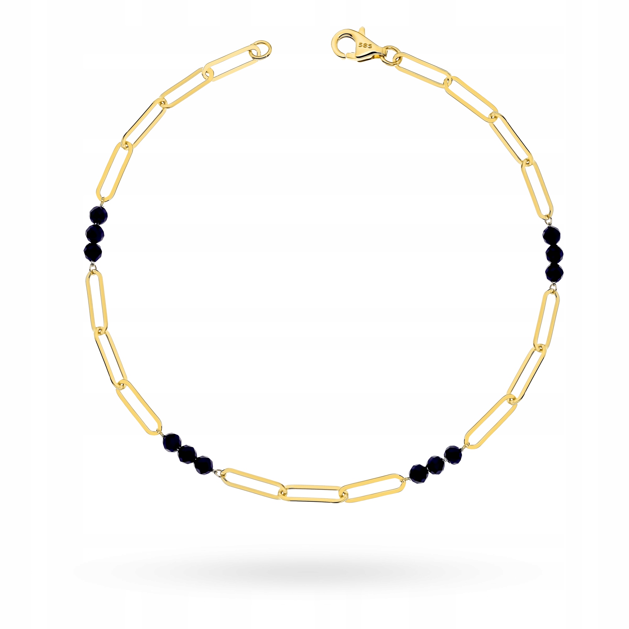 Zlatý Náramek Dámský pr. 585 Široké články Černé Korálky 14k