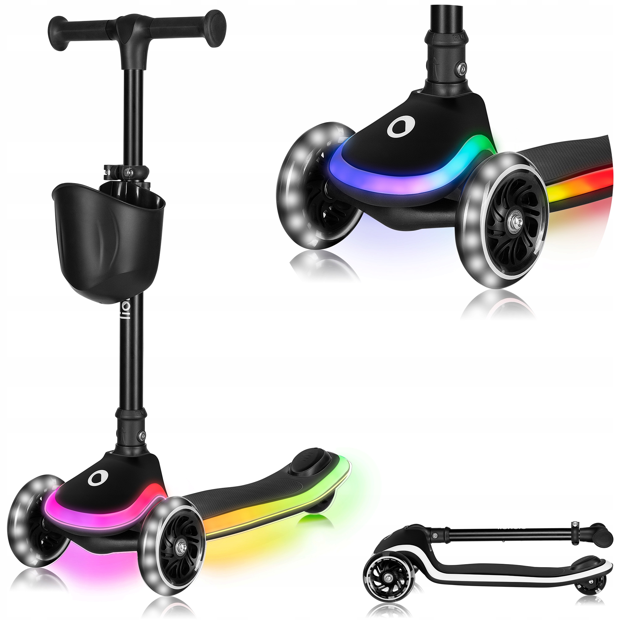 Hulajnoga Trójkołowa Balansowa Dla Dzieci Led Składana do 50kg Lionelo Mey