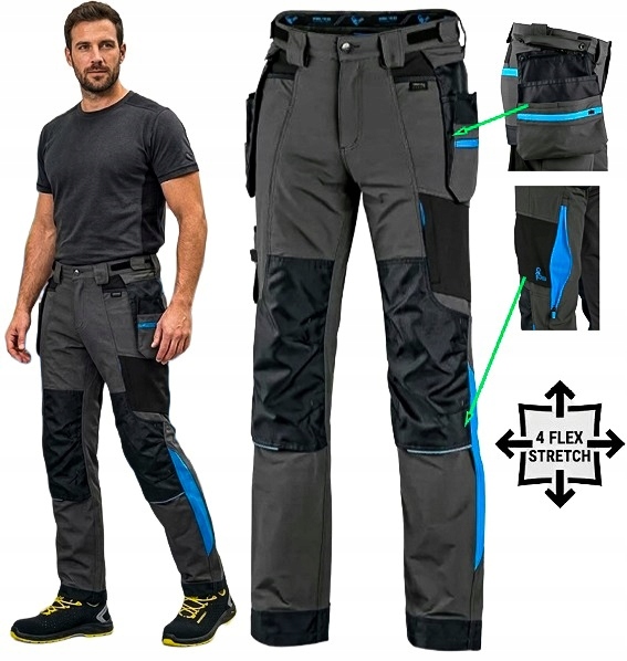 Spodnie Robocze Elastyczne męskie długie Mocne 4-WAY Stretch Monterskie