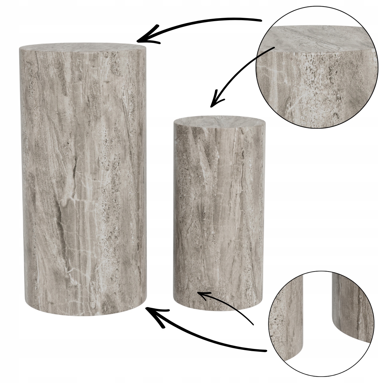 Sada 2 Vysokých Bočných Stolíkov imitácia šedého mramoru pomocná