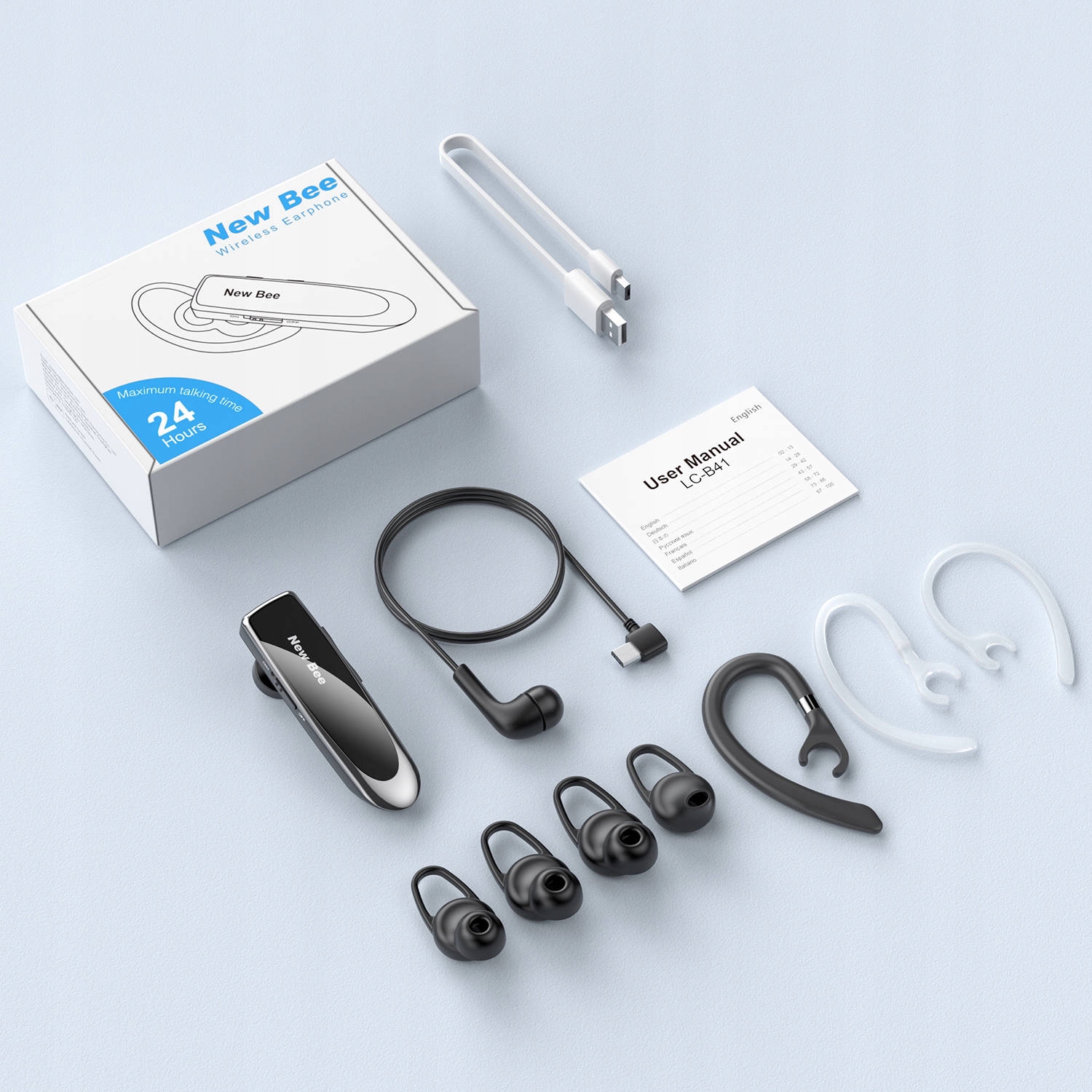 NEW BEE BEZPRZEWODOWA LEKKA SŁUCHAWKA DO UCHA 24h ROZMÓW 30dni CZUWANIA Impedancja 16 Ω