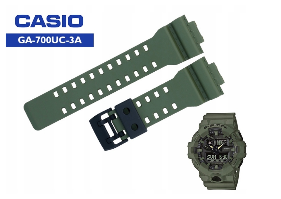 Pasek+bezel Casio GA-700UC-3A Originál zelený gumový Teleskopy Bonus