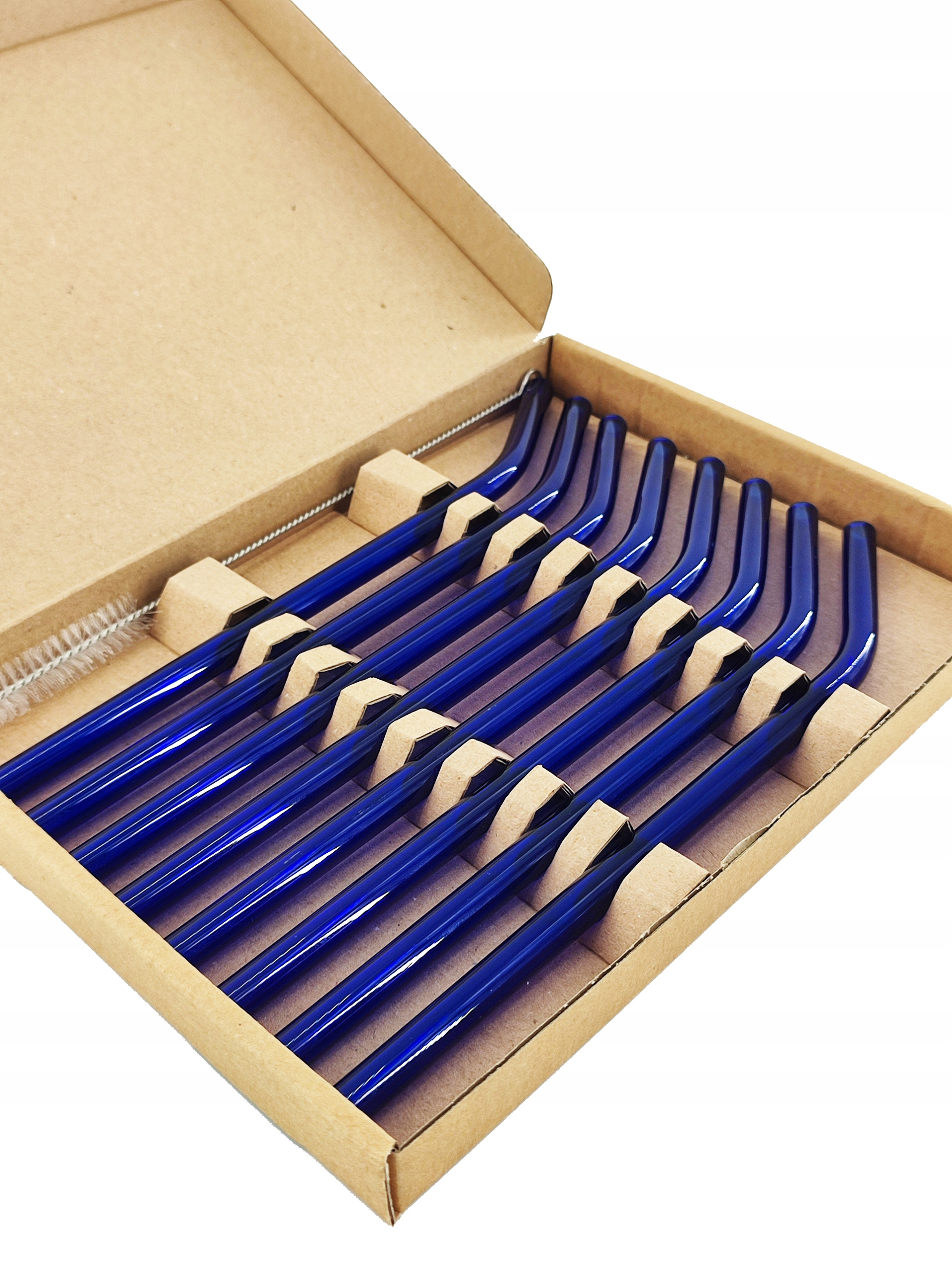 Słomki szklane zakrzywione 8szt niebieskie zagięte