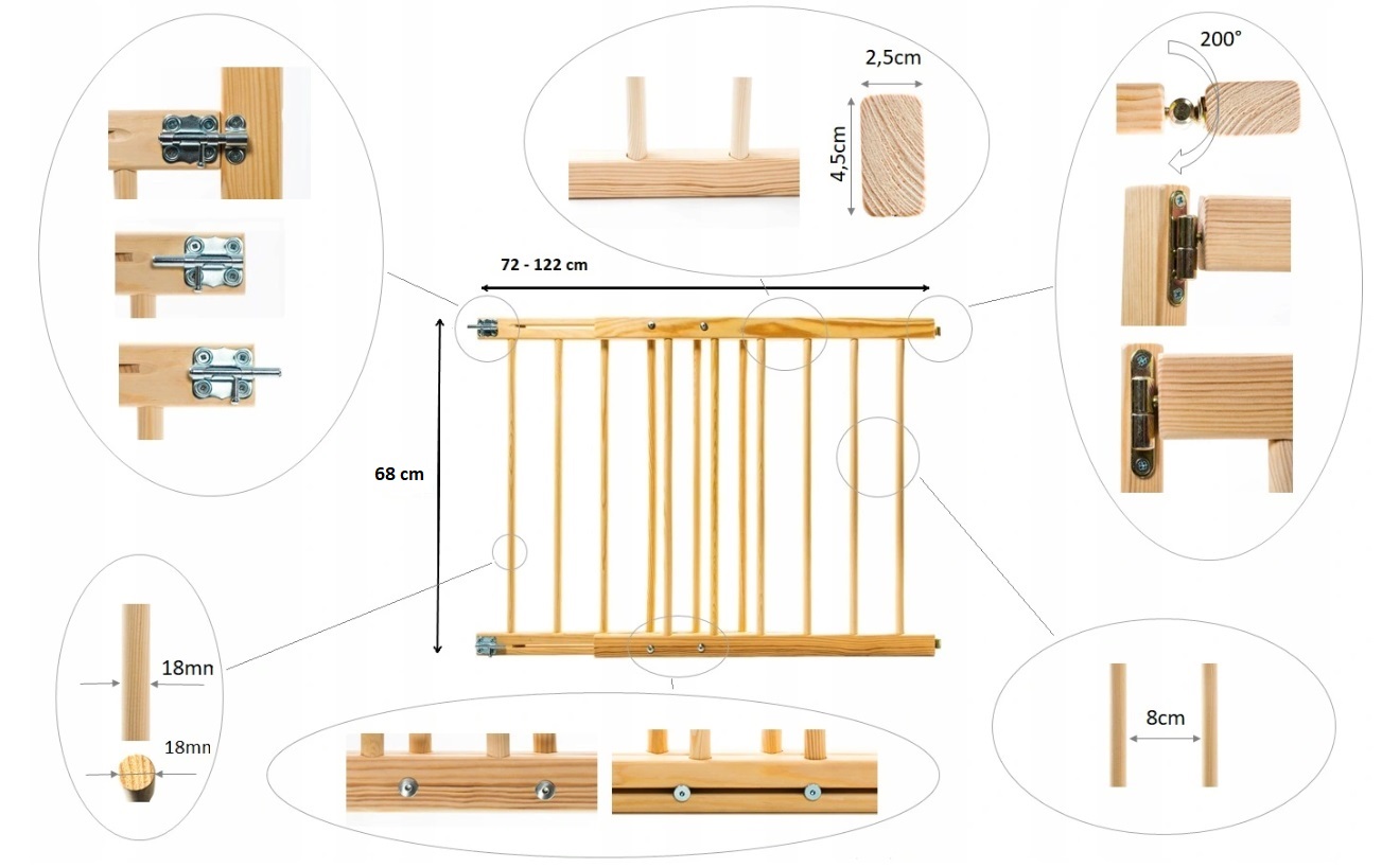 BRAMKA ZABEZPIECZAJĄCA NA DRZWI SCHODY BARIERKA OCHRONNA 72-122cm Wys. 68cm EAN (GTIN) 5903900947008