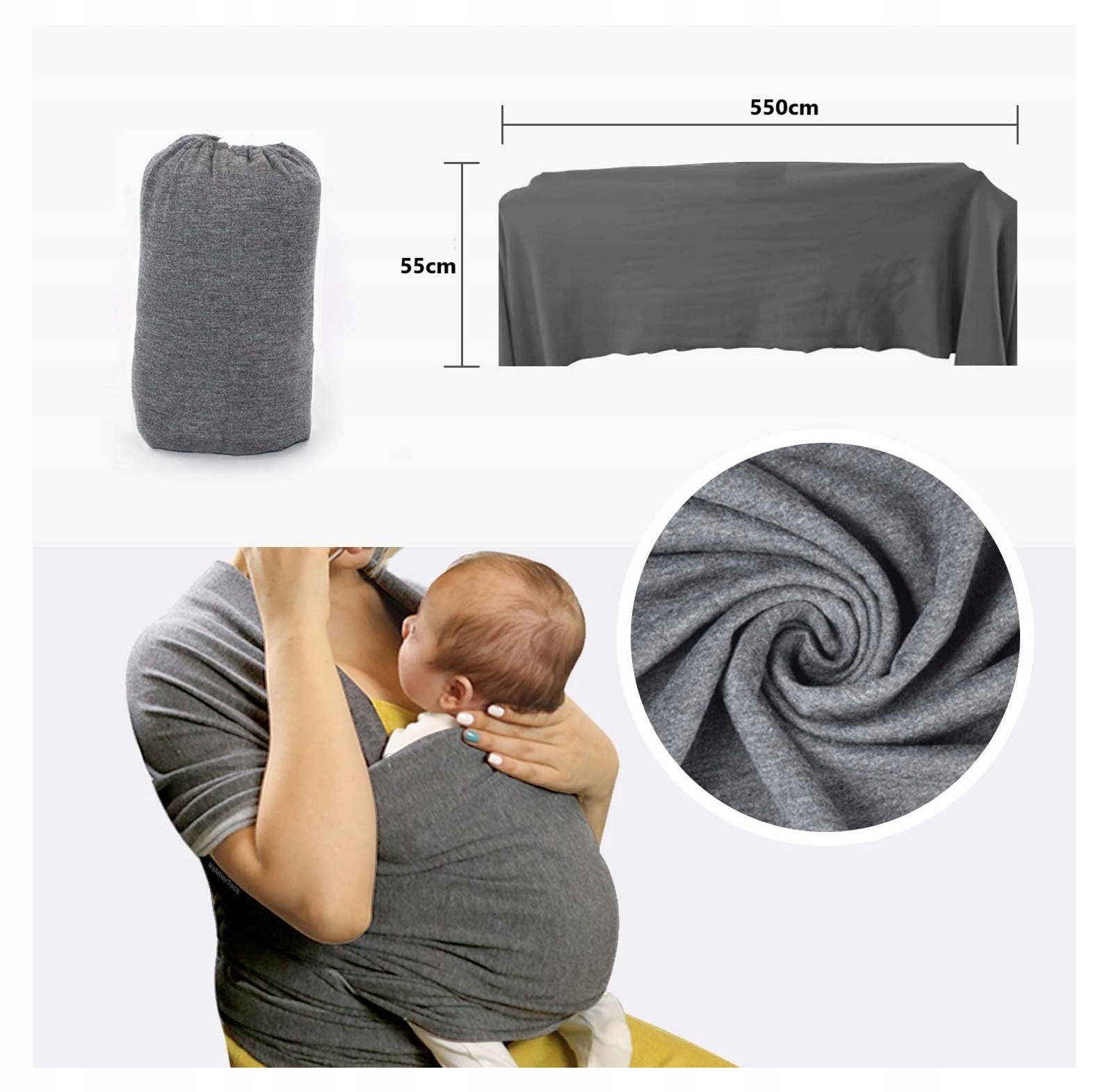 CHUSTA DO NOSZENIA DZIECKA NIEMOWLĄT ELASTYCZNA TKANINA PREMIUM 5,5m 20kg Marka bez marki