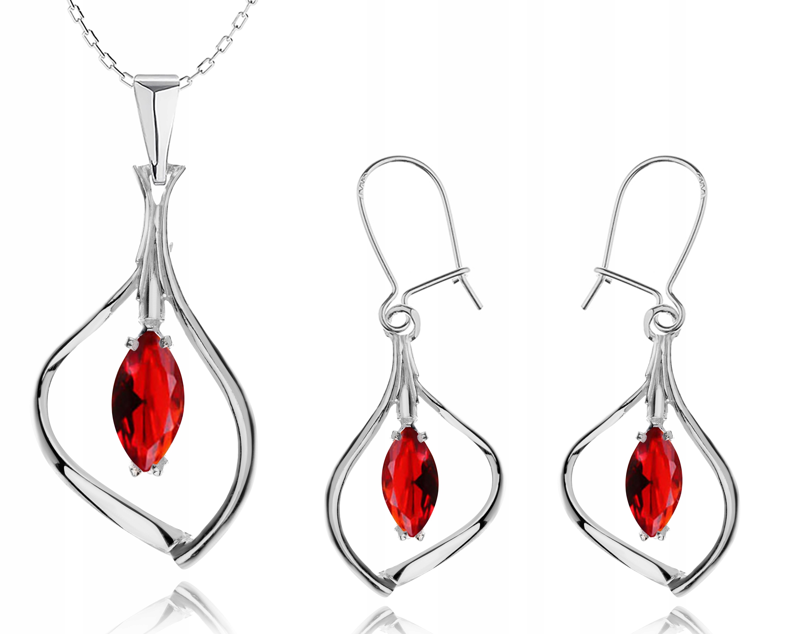 

Piękny Komplet Biżuterii Z Czerwonymi Cyrkoniami