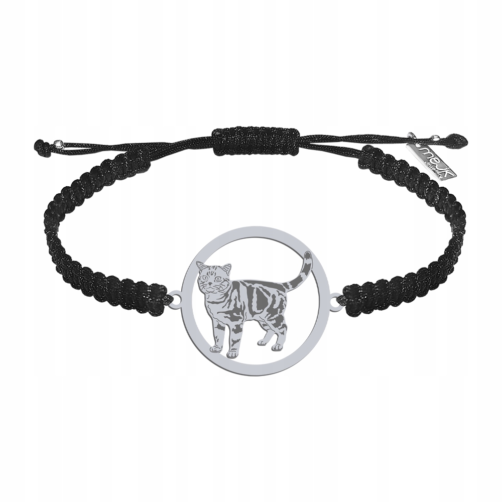 Stříbrný náramek s kočkou American Shorthair 925 Makramé Šperky Gravírování