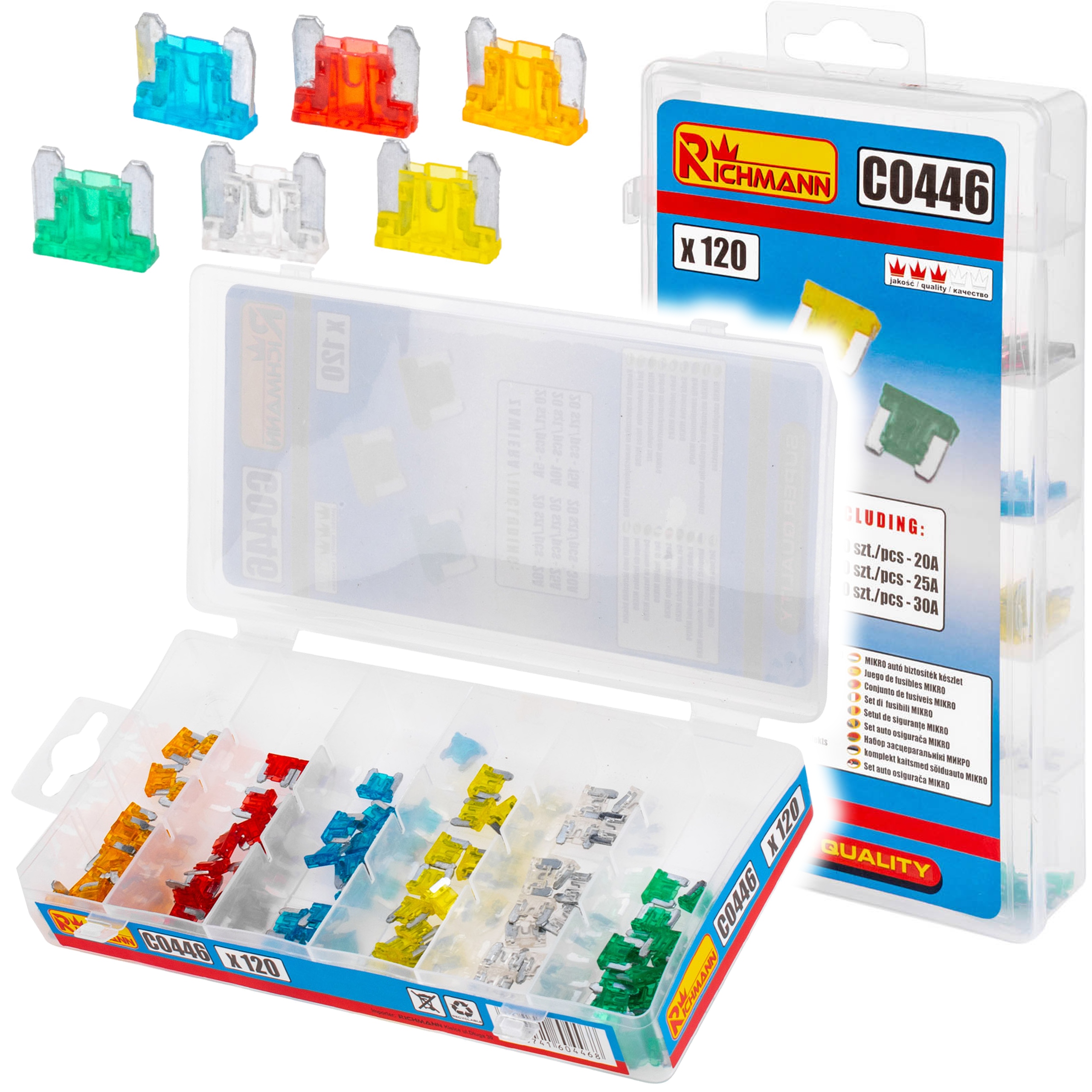 KOMPLET BEZPIECZNIKI MIKRO SAMOCHODOWE 5-30A 120EL