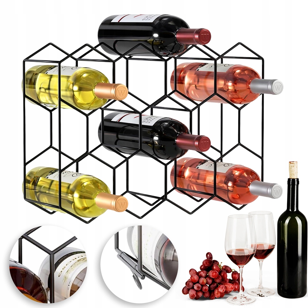 Geometrický stojan na láhve vína, kovový, 14 míst do obývacího pokoje