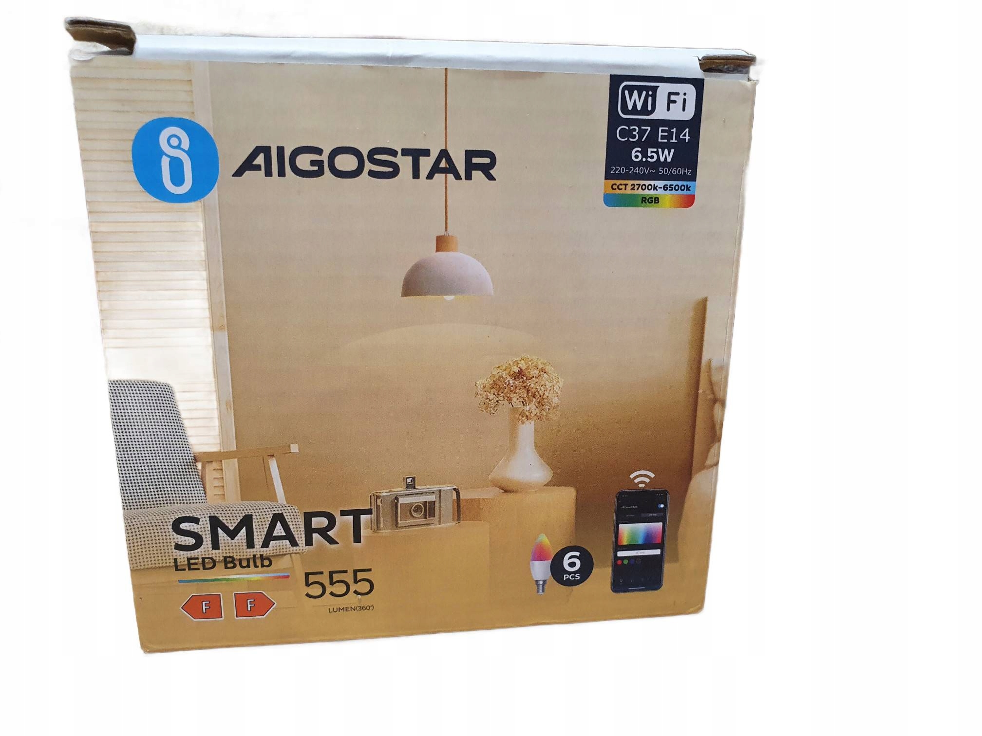 Led Žárovka C37 E14 Smart Wifi 6.5W=45W 2200-6500K Rgb 6X Aigostar