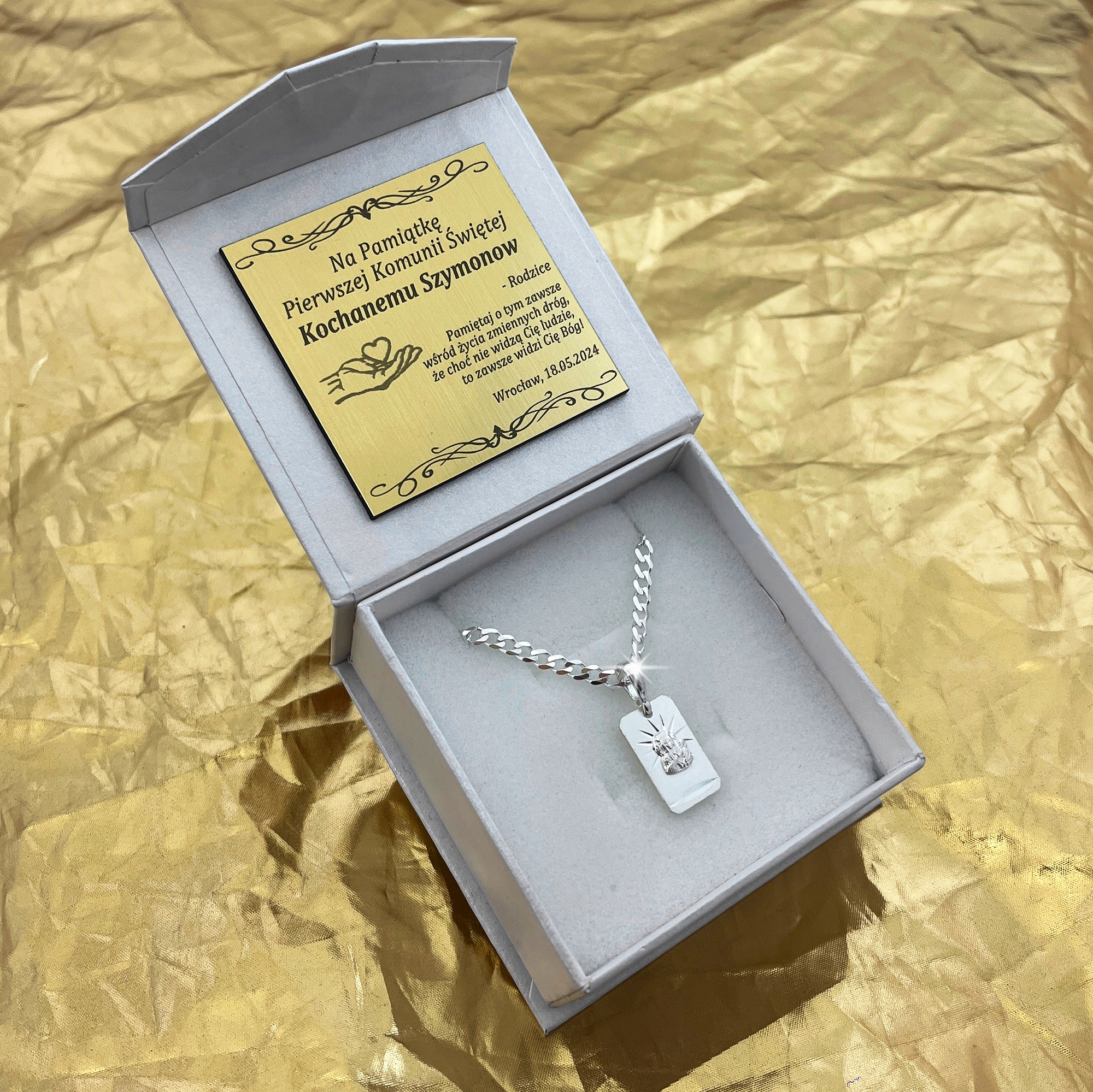 SREBRNY NASZYJNIK + MEDALIK ZAWIESZKA MATKA BOSKA CZĘSTOCHOWSKA NA KOMUNIĘ Marka Golden Celebrity