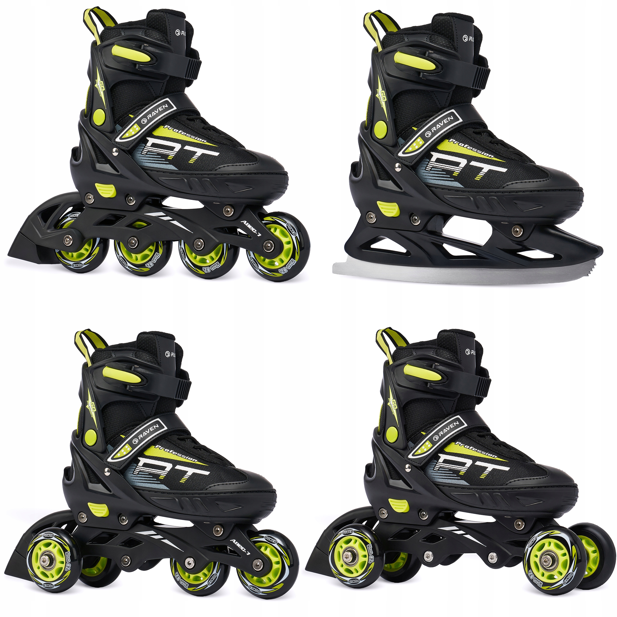 Rolki Wrotki Łyżwy 4w1 Regulowane Raven Profession Black/Lime 28-32