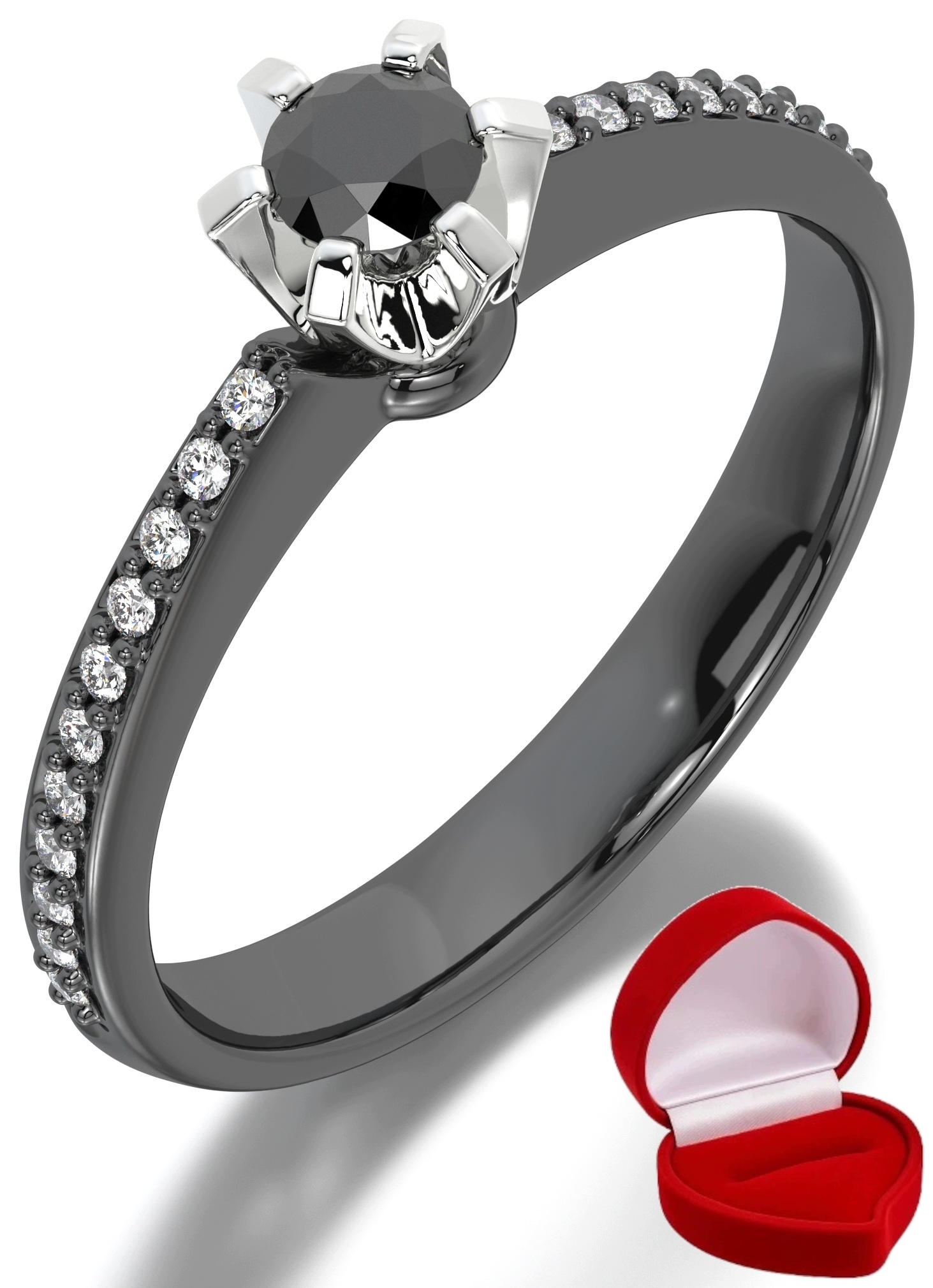 Zlatý Prstýnek 585 14k Brylant Č. 0,14 ct Černé Zlato R6