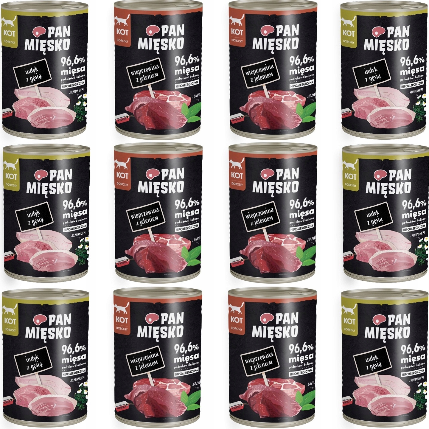 Pan Mięsko Karma Mokra dla Kota Mix Smaków 12x 400g Hipoalergiczna