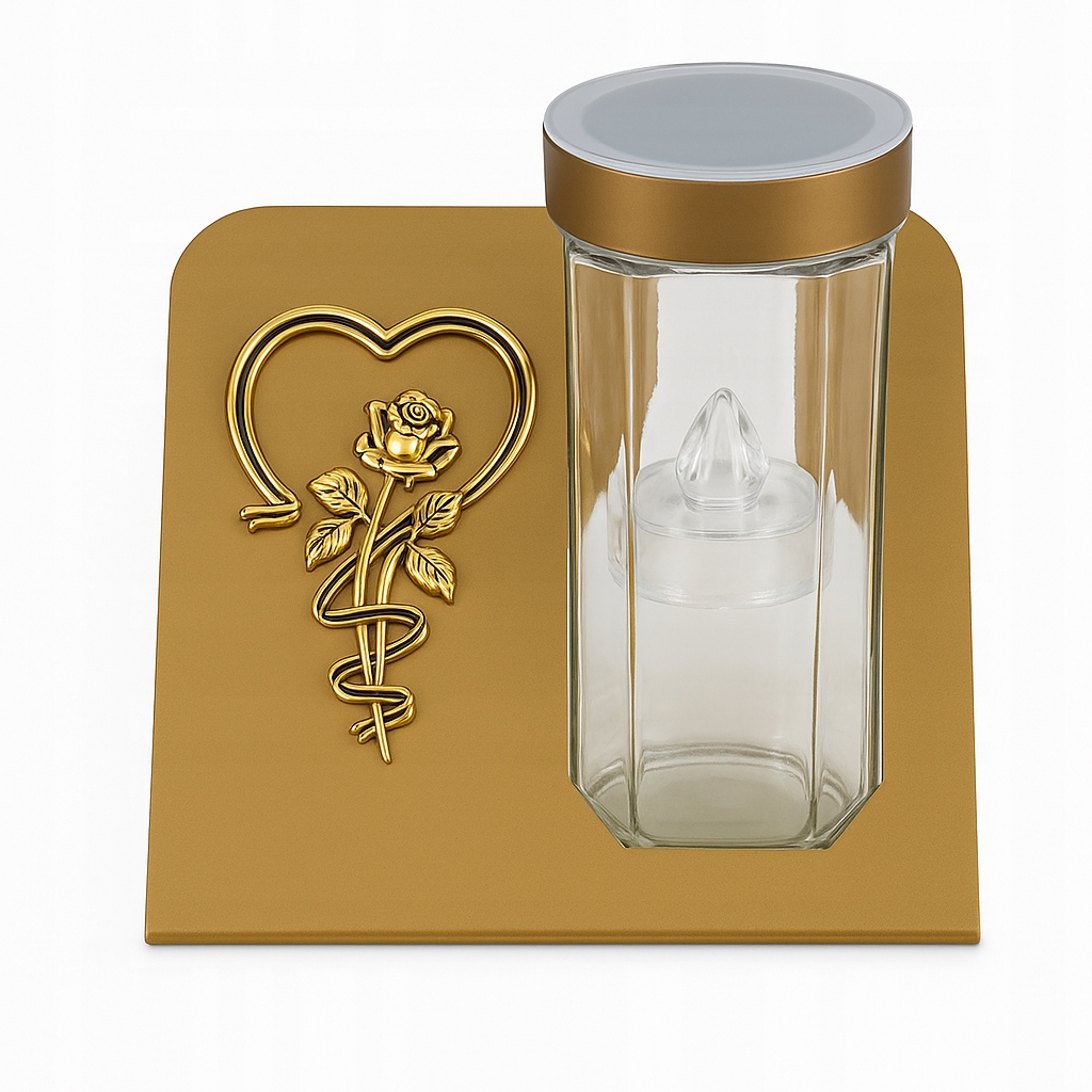 Hřbitovní Svíčka s růží v srdci zlatá Elegantní a trvanlivé automatické nabíjení