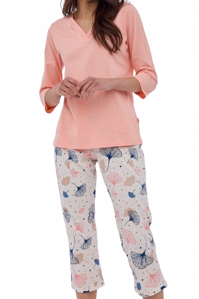 Dámské pyžamo Cornette 389/389 Nina vel. 3XL (46) listy ginkgo růže ecru