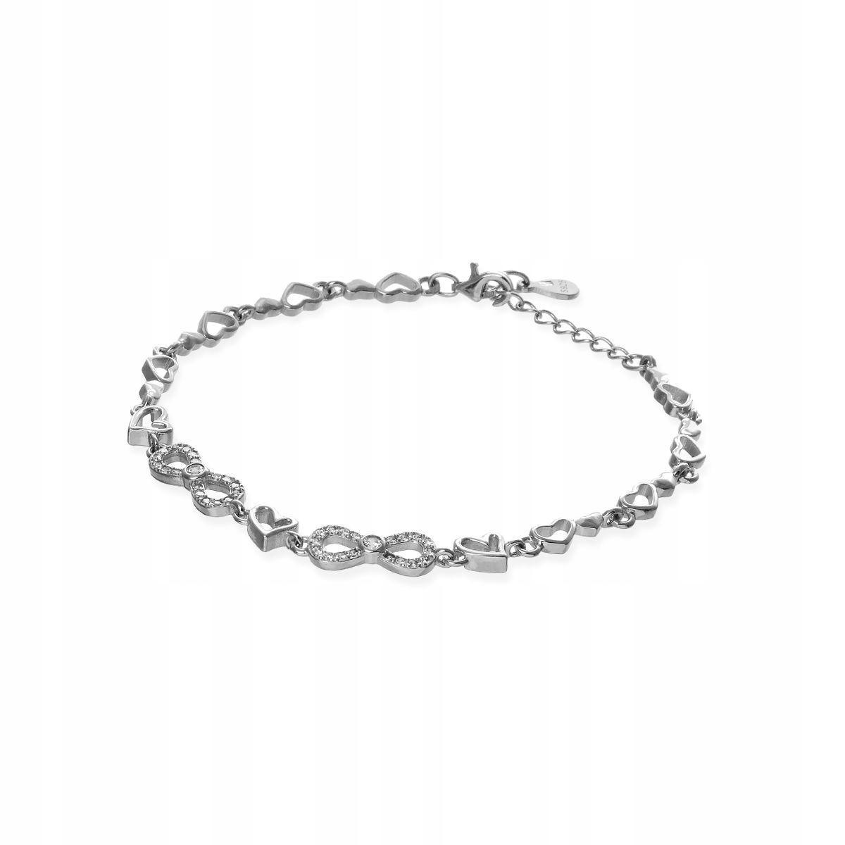 Stříbrný Náramek Srdce Znamení Nekonečna Ag 925 Zirkony Jako Dárek!