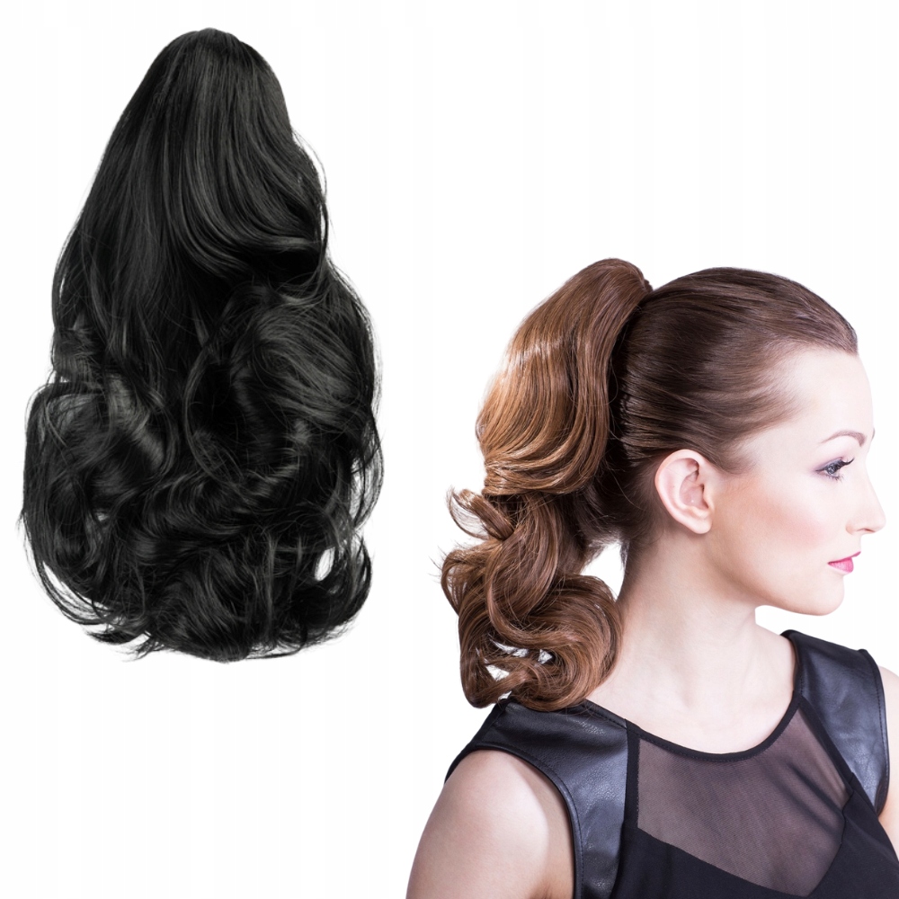 Doczepiane Kucyk na klamrze 50cm włosy kręcone kitka loki czarny #1 doczepy