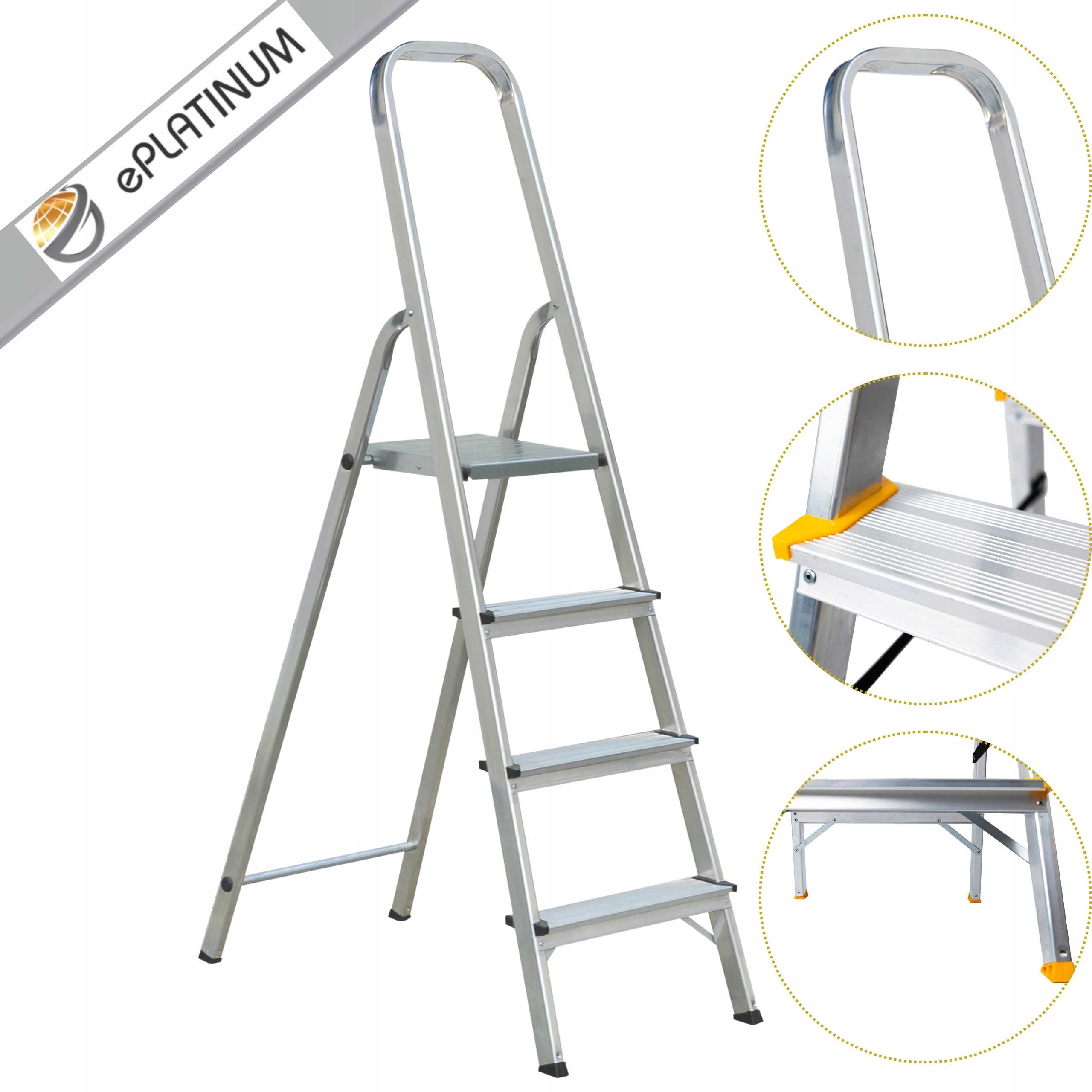 Rebrík profesionálny hliníkový jednostranný 4-stupňový 150 kg Tuv